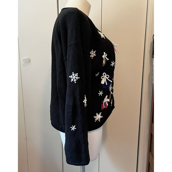 Longaberger Homestead Plus Size Cardigan Sweater Holiday Beads Baskets Black 3X - Picture 8 of 9